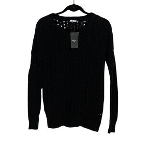 NWT Colour Works Fishnet Open Weave Cutout Long Sleeve Cotton Sweater